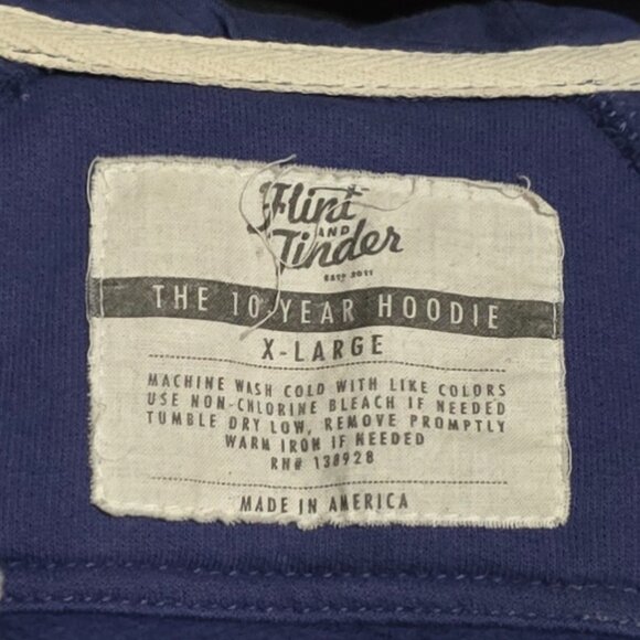 Flint & Tinder Made in USA 10 YR Full Zip Hoodie - Blue - Sz XL* - Picture 3 of 4